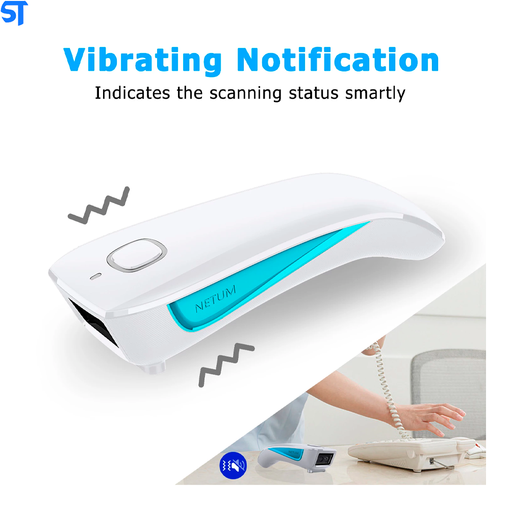 Leitor Código De Barras Bluetooth E USB NETUM C850 Branco Com Azul