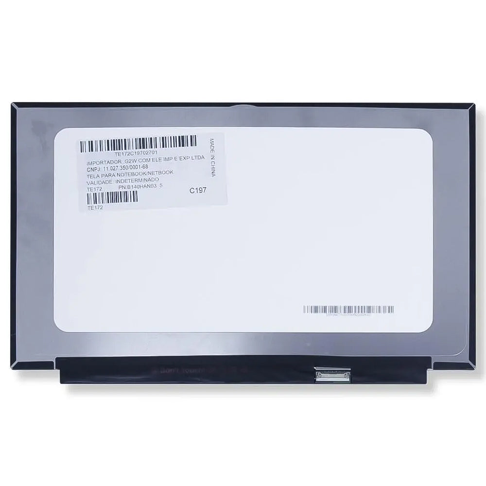 Tela LED Slim Para Notebook Sem Bordas 14"Poleg  30 Pinos 1920X1080 Fosco- Flat Canto Inf Direito- B140HAN03.5 bringIT