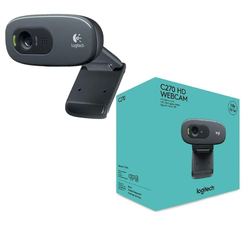 WebCam Logitech C270 HD com 3 MP para Chamadas e Gravações em Vídeo Widescreen 720p