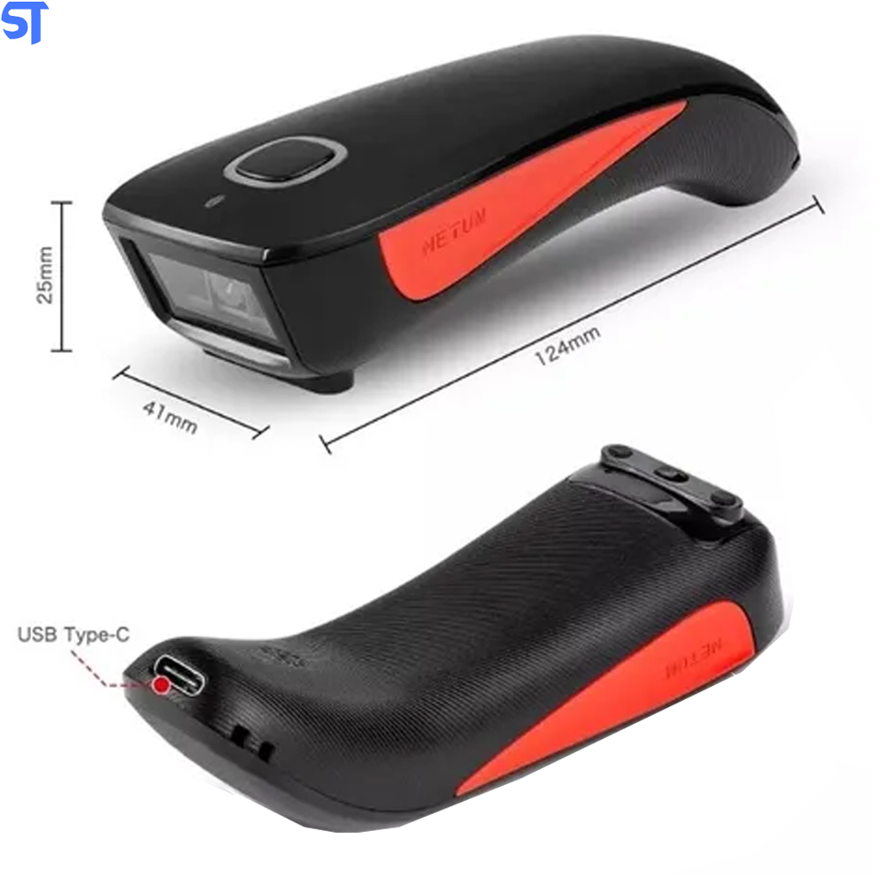 Leitor Código De Barras Bluetooth E USB NETUM C990 Preto Com Laranja