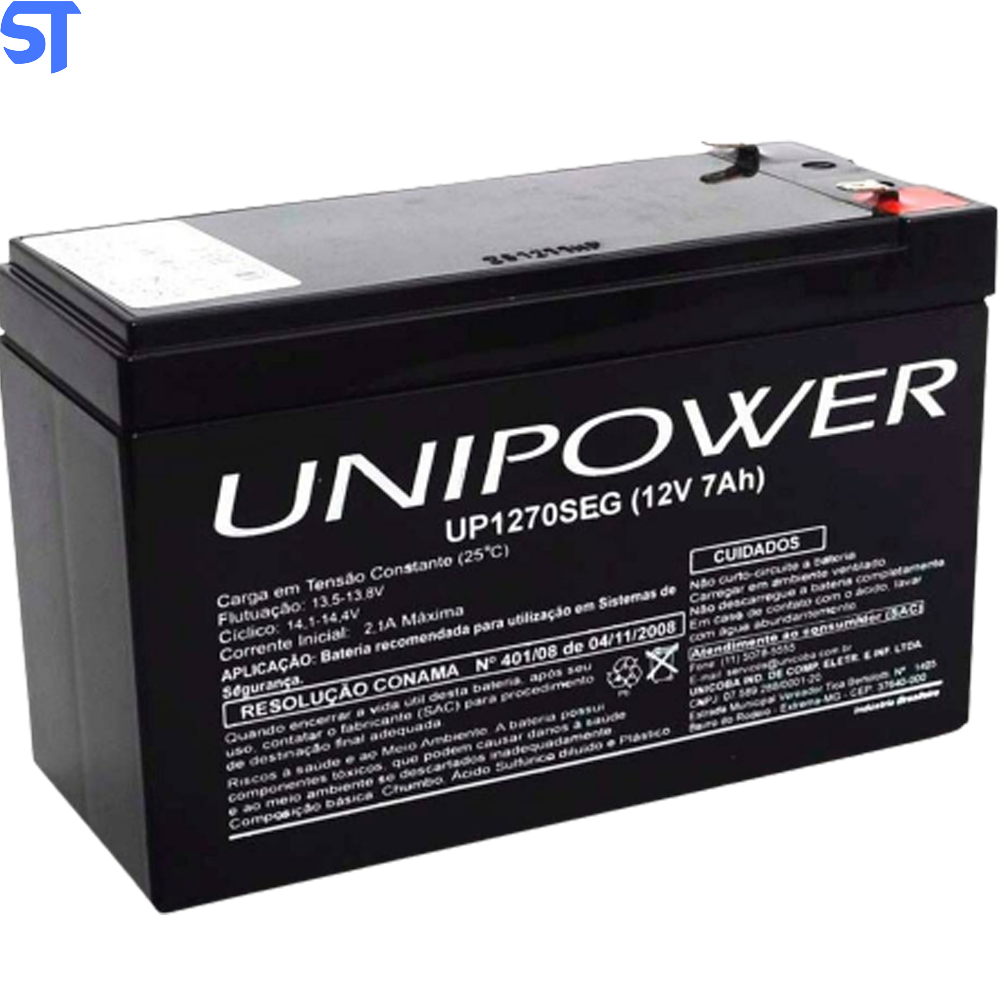 Bateria Selada Para Nobreak 12v 7Ah F187 UP1270 Seg- Nobreak Ot Unipower