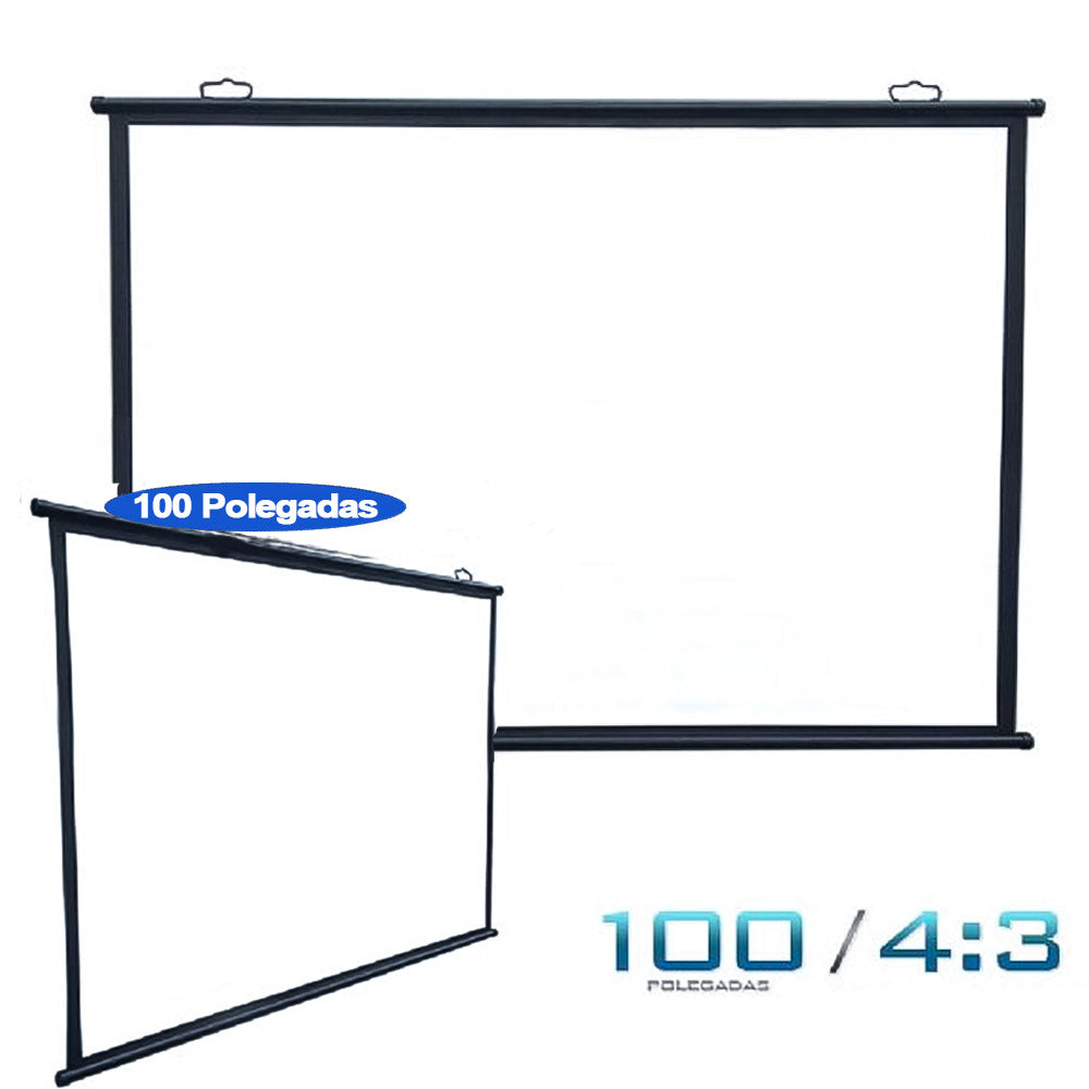 Tela de Projeção Simples Manual Com Suporte Metálico, 100 Polegadas 4:3 Largura 203Cm x Altura 152Cm TP-MS100A Exboom