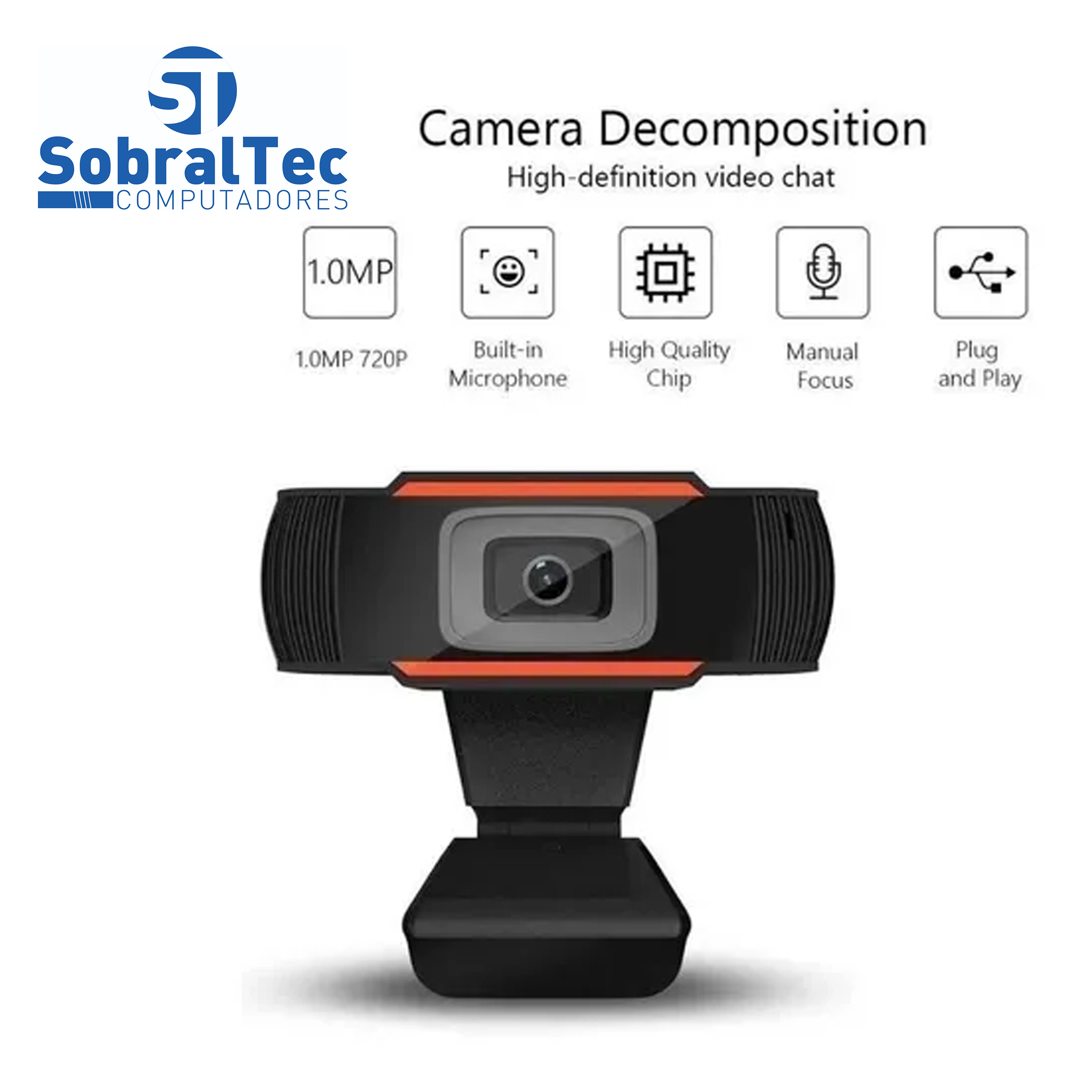 Webcam de alta definição 720p USB 2.0 Web Câmera com microfone para PC Plug and Play