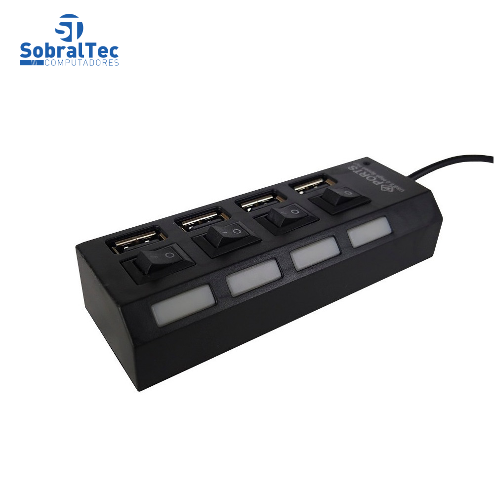 Hub Usb 2.0 Com 4 Portas Led Com Interruptor Suporta Dispositivos Com Até 500gb - XT-2066 Xtrad