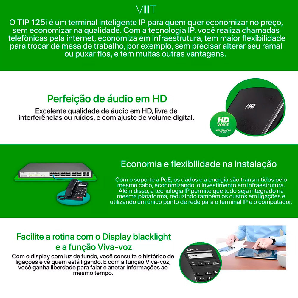 Telefone Voip Ip Tip125i Intelbras Poe Sip 2.0 Audio HD Tela