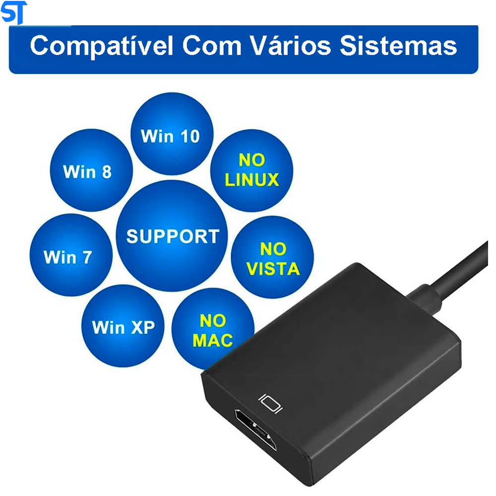 Cabo Conversor Adaptador De Áudio e Vídeo USB 3.0 Para HDMI De Alta Velocidade 5 Gbps