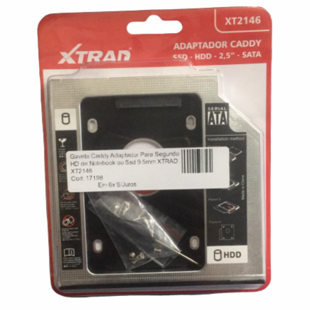 Gaveta Caddy Adaptador Para Segundo HD de Notebook ou Ssd 9.5mm XTRAD XT2146