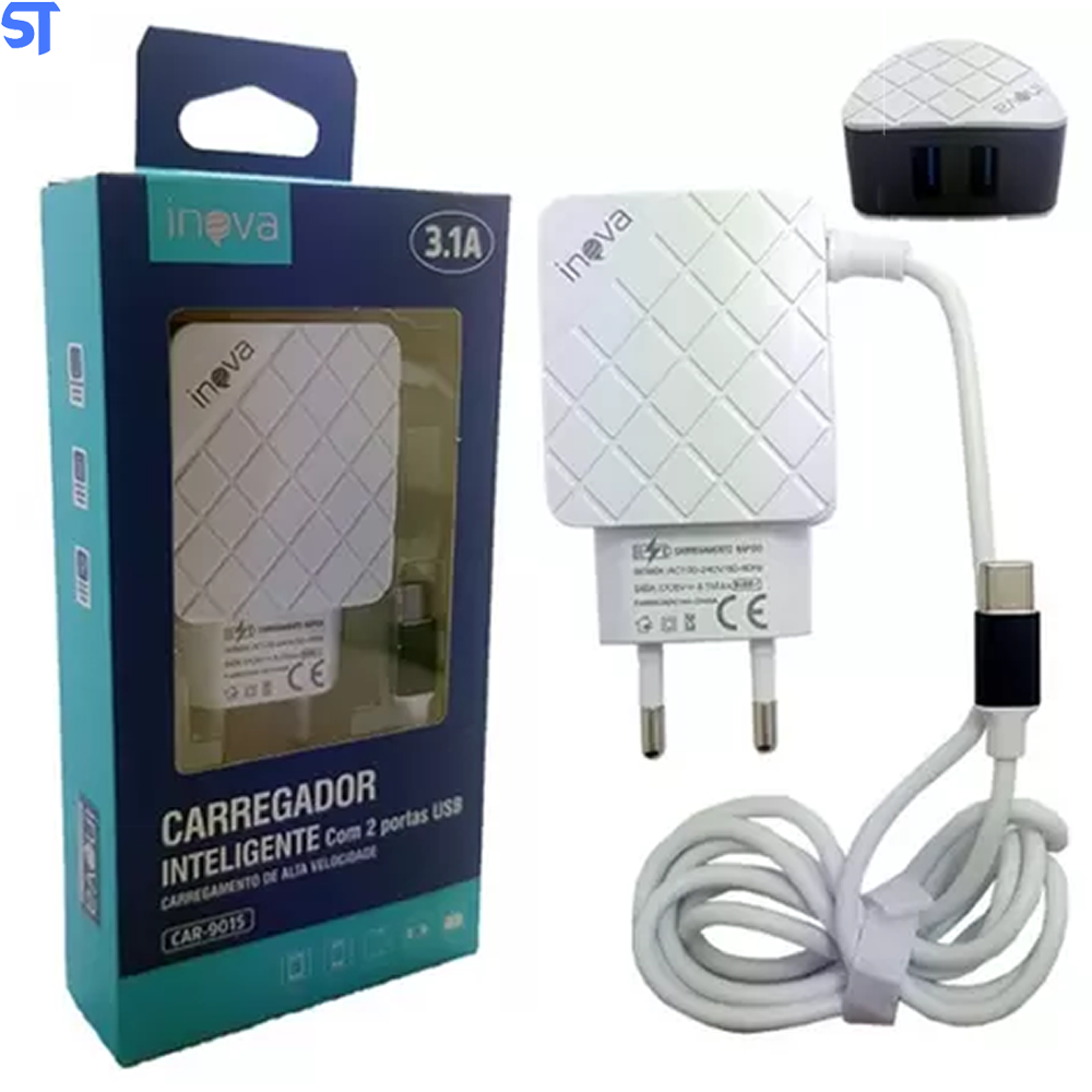 Carregador Inteligente Com 2 Portas USB Inova 3.1A - CAR-9015