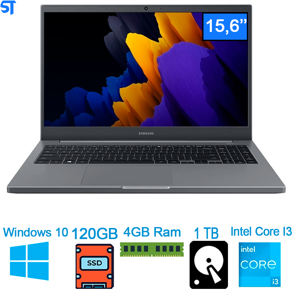 Notebook Samsung Book Intel Core I3-1115G4 4GB -SSD 120GB Com 1TB de HD W10 FHD 15.6'' Cinza Chumbo NP550XDA-KT1BR