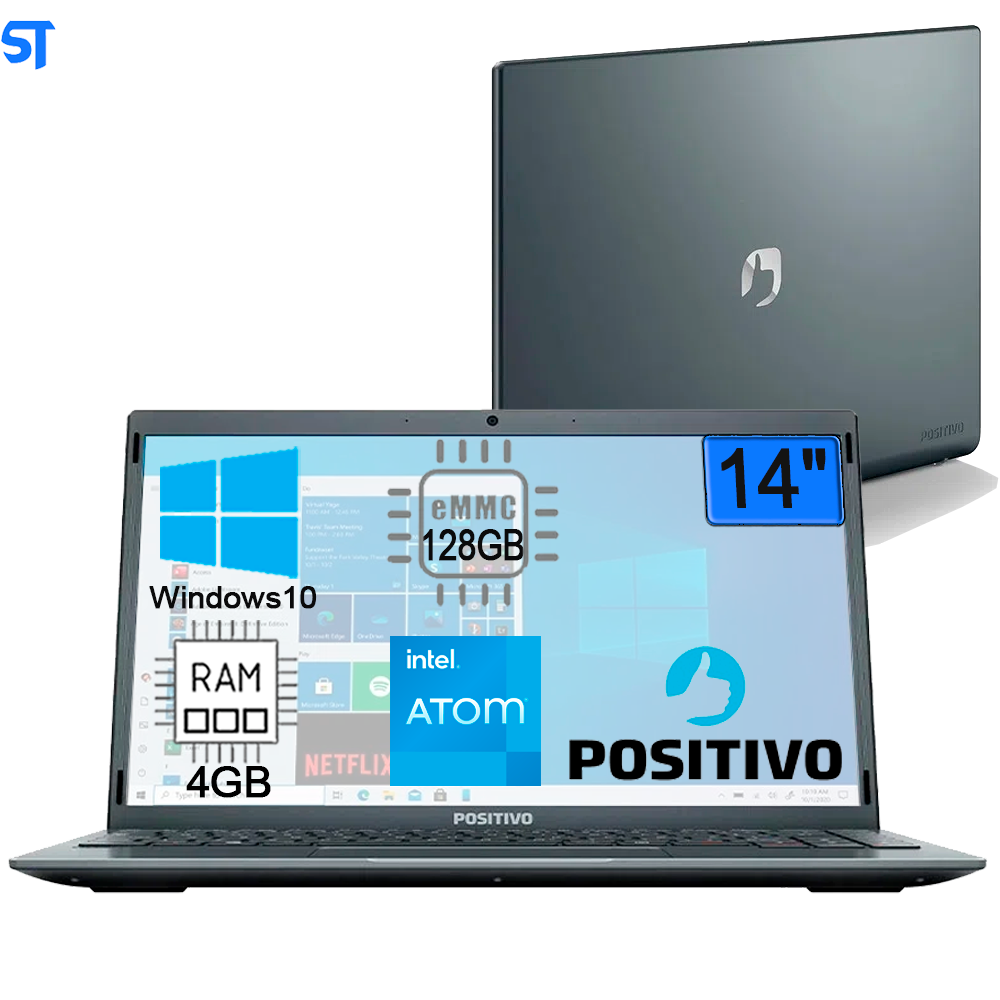 Notebook Positivo Motion Gray Q4128C-S Intel® Atom® Quad Core Windows 10 Home, Tela 14