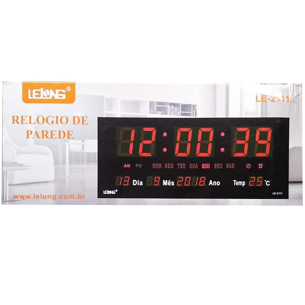 Relógio Parede Digital Led Termometro Calendario Lelong LE-2111