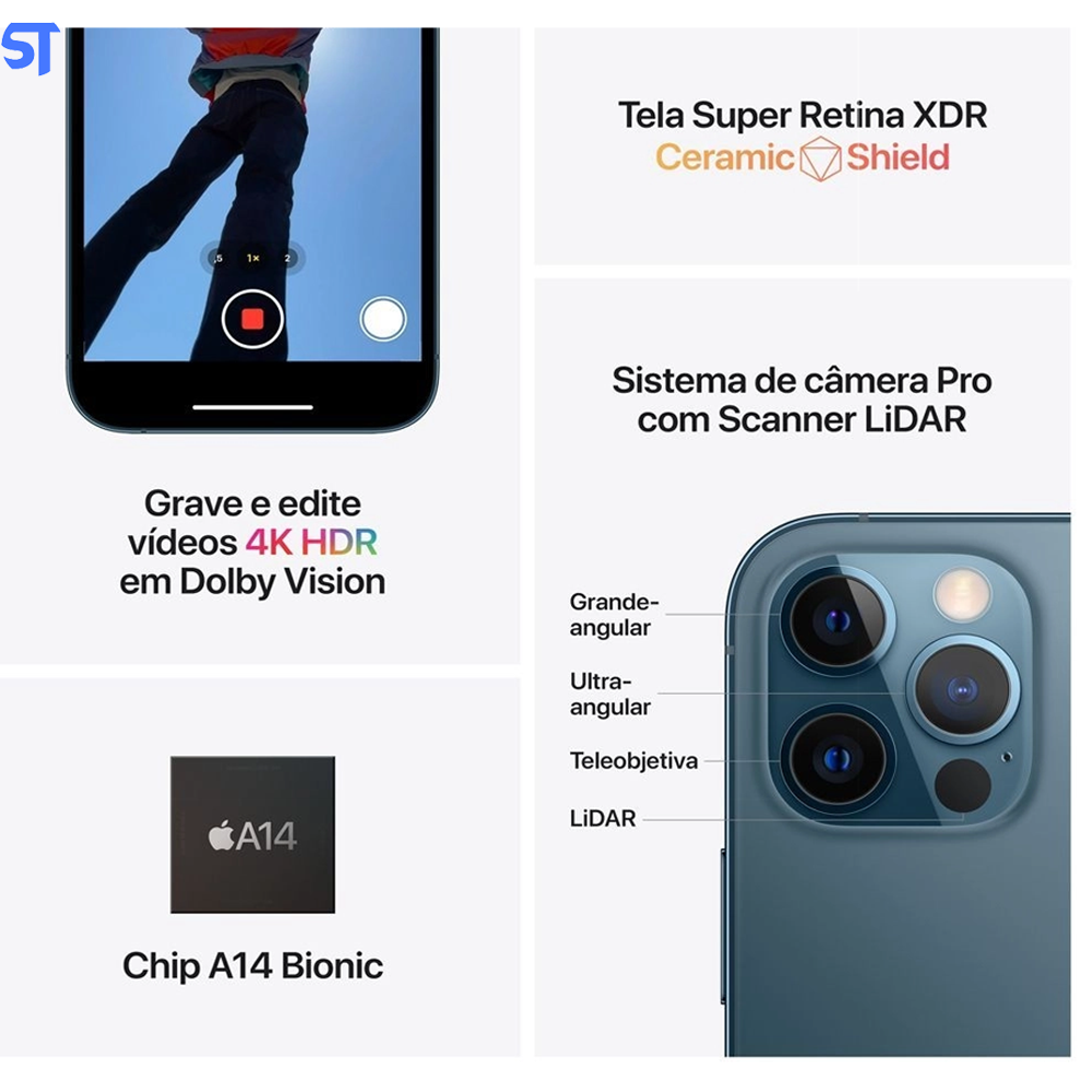 iPhone 12 Pro Apple 128GB Azul-Pacífico tela 6,1" Câmera tripla 12MP iOS