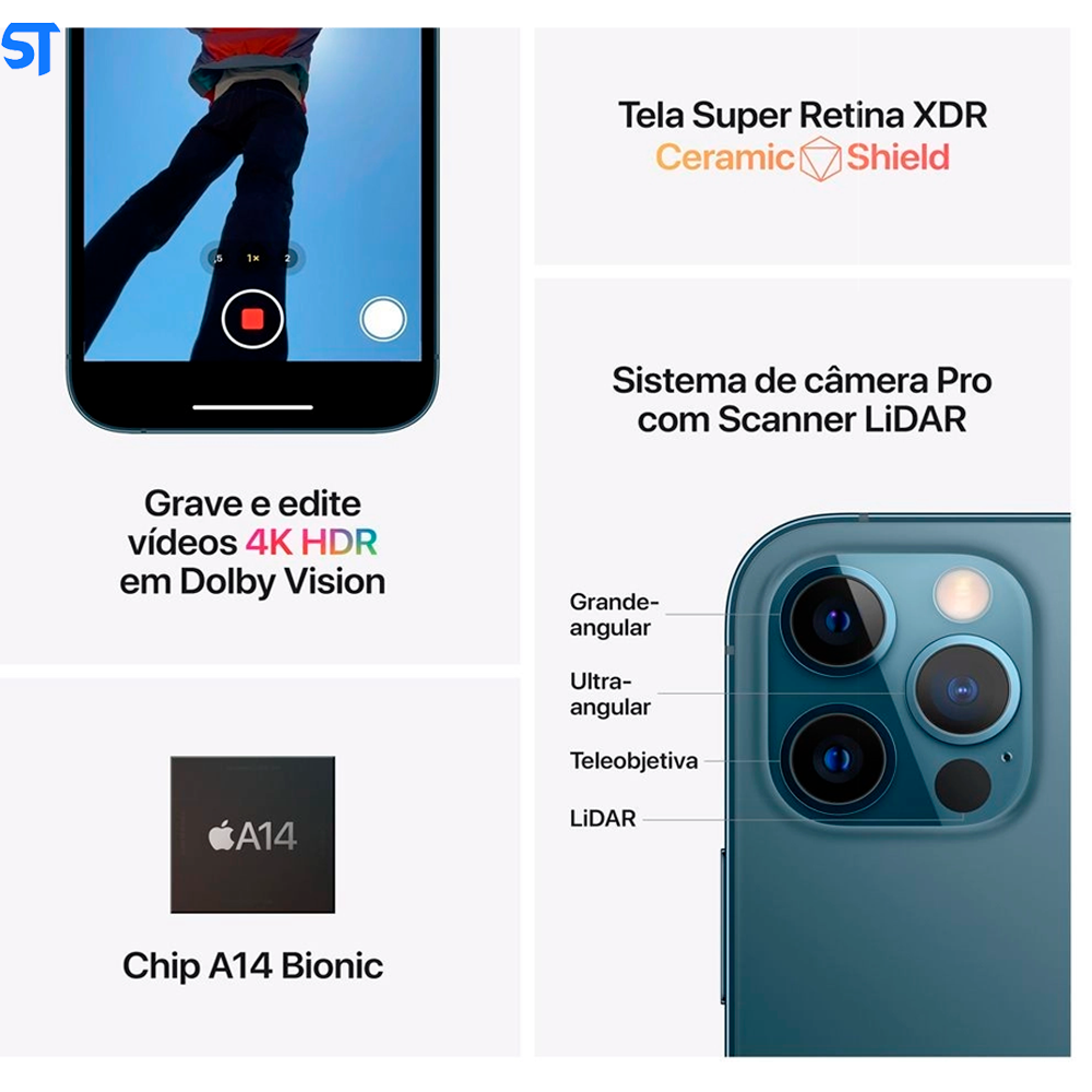 iPhone 12 Pro Apple 128GB Azul-Pacífico tela 6,1