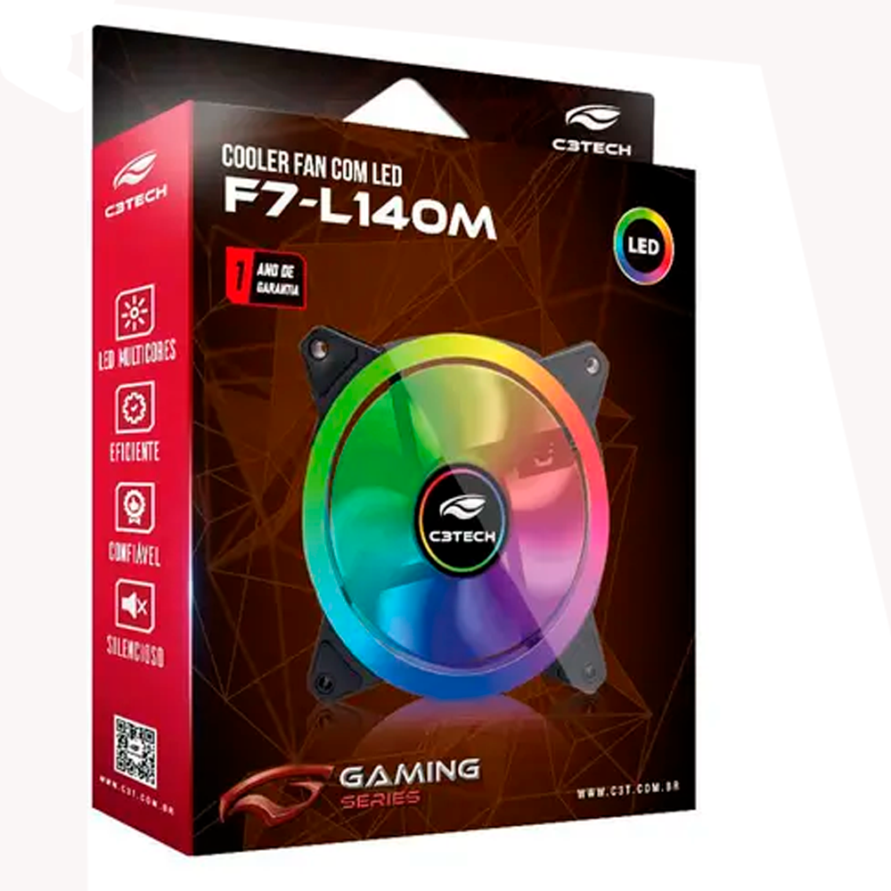 Cooler FAN F7-L140M 12Cm  LED 7 Cores C3Tech