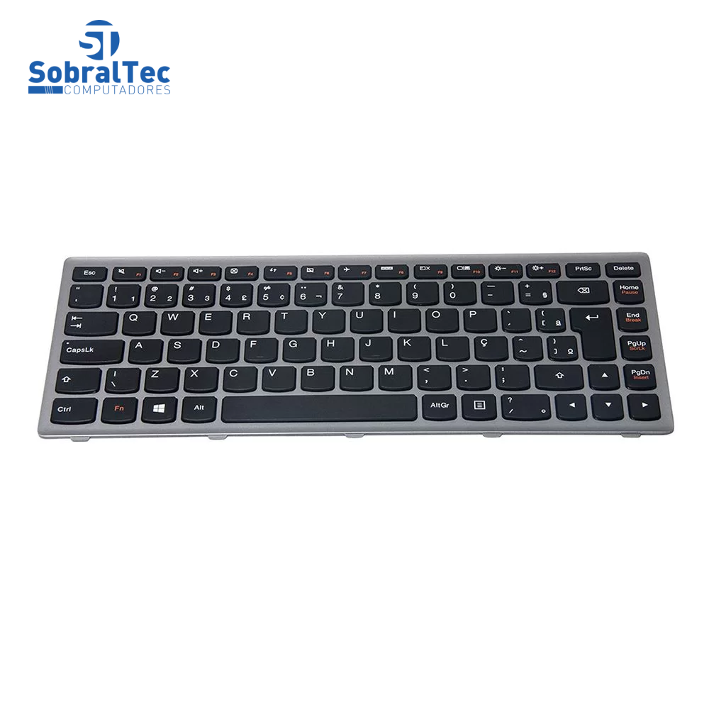 Teclado bringIT Compativel Com Ibm Lenovo G400S - Black - Br - Silver Frame - Big Enter