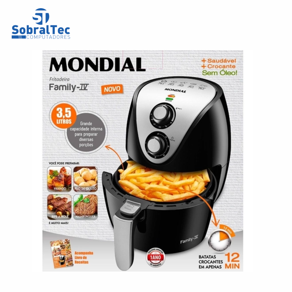 Fritadeira Elétrica sem Óleo/Air Fryer Mondial - New Pratic AF-31 Preto 3,6L com Timer
