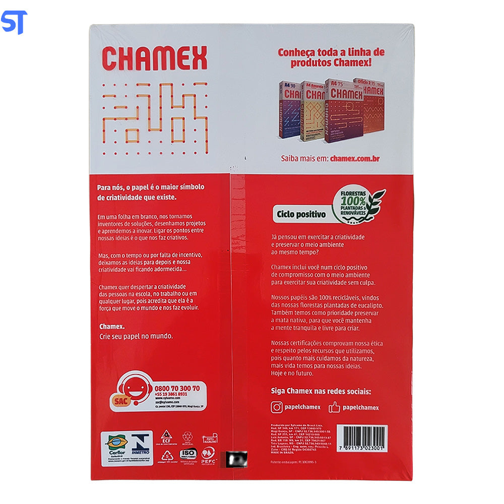 Caixa de Papel Com 10 Resmas Chamex A4 75g/m 210mm x 297mm Office Branco 500 Folhas