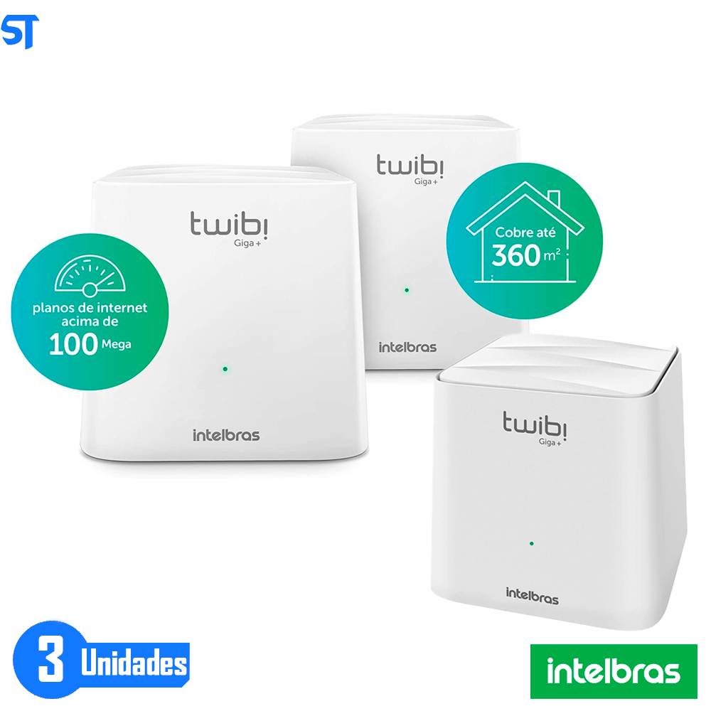 Kit Roteador 3 Wi-Fi Mesh Intelbras 3 Unidades Twibi Giga+ AC1200 Dual Band Branco