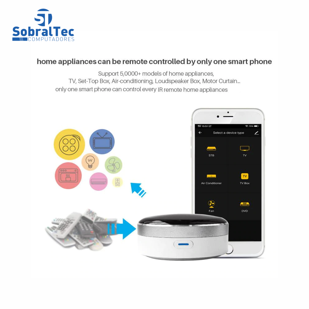 Controle Remoto Inteligente Wi-Fi Infravermelho Home Control Hub Tuya CS-IRC-1