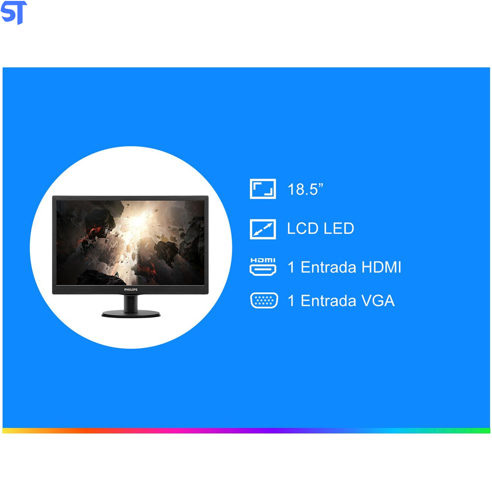 Monitor LED 18,5" Philips V Line  HDMI e Vga Widescreen 193V5LHSB2 Preto