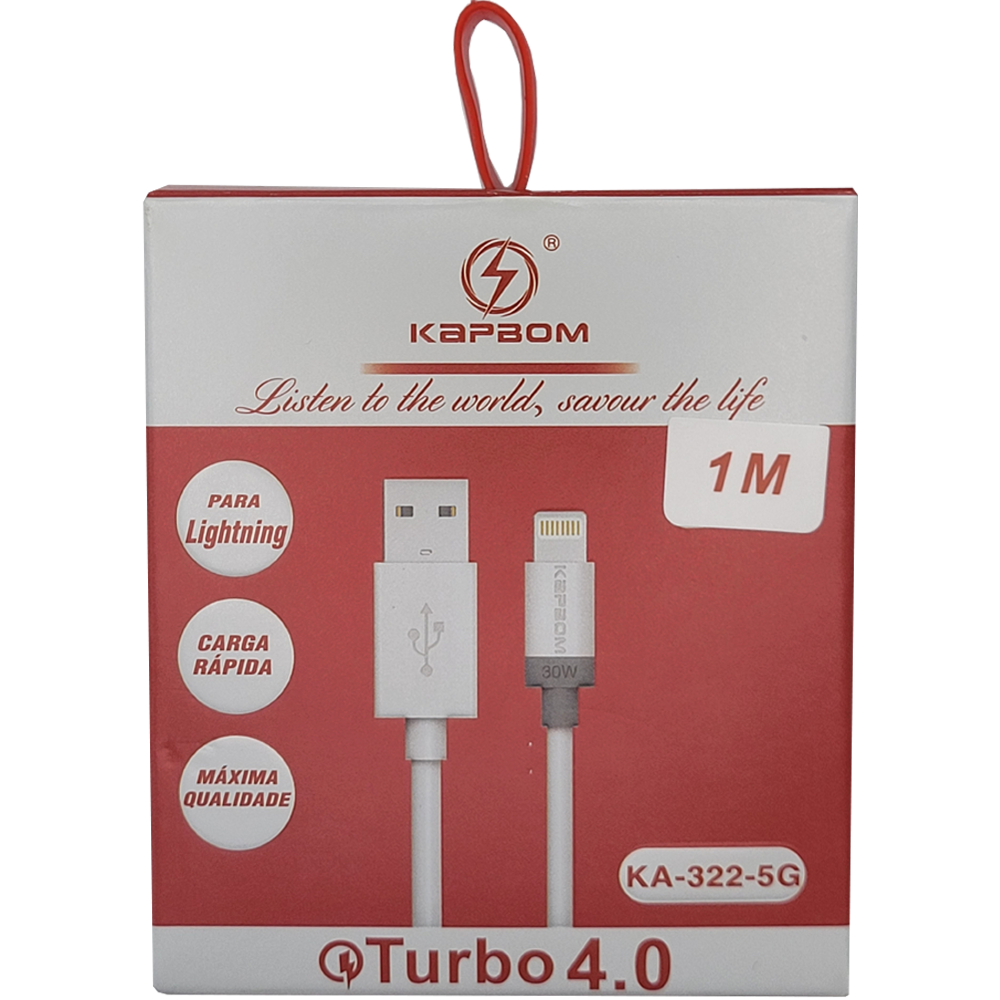 Cabo  USB para iPhone Tipo Ligthning KAPBOM  4.0 - KA-322-5G