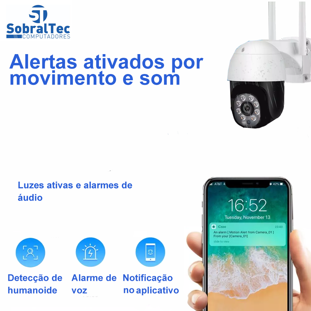 Câmera De Segurança IP Wi-Fi Externa Visão Noturna Detectora De Áudio Com Cartão Sd 64Gb A9B-EU