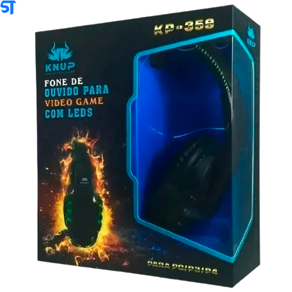 Fone De Ouvido HeadPhone Game Com Leds e Conexão Usb E Controle KP-359- Azul