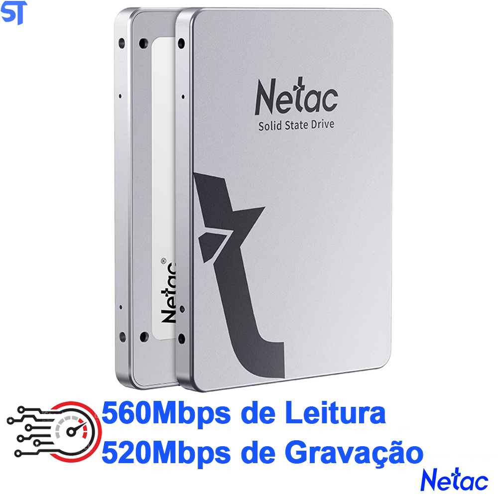 HD SSD Netac 128GB 2.5`SataIII 560Mbps de Leitura 520Mbps de Gravação - Aluminio