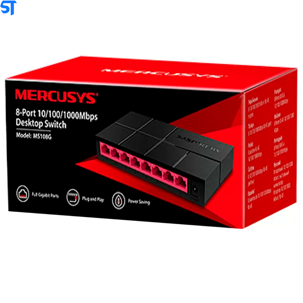 Switch 08 portas Gigabit 10/100/1000 Mbps (Min)i Mercusys - MS108G