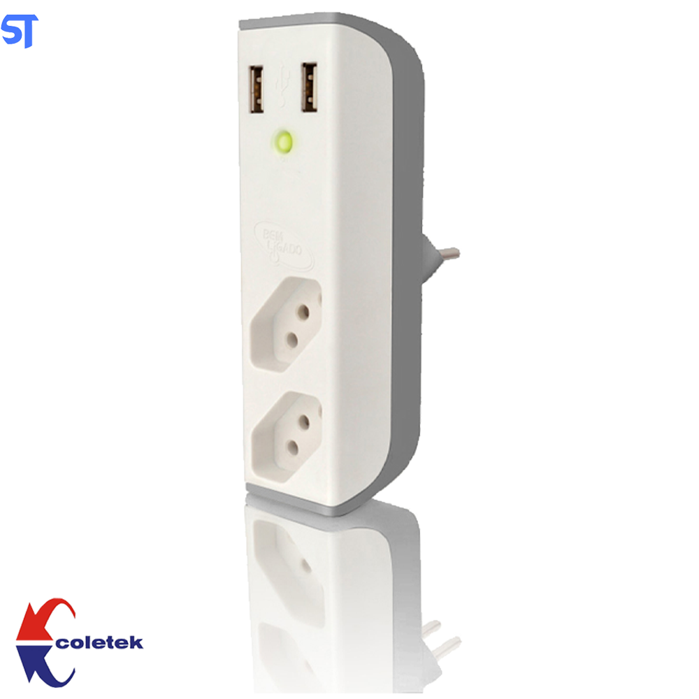 Filtro de Linha 2Tomadas Com Carregador Usb, 2 Usb 2,1A / Bem Ligado, Branco Coletek Fl-Usb21Gwh
