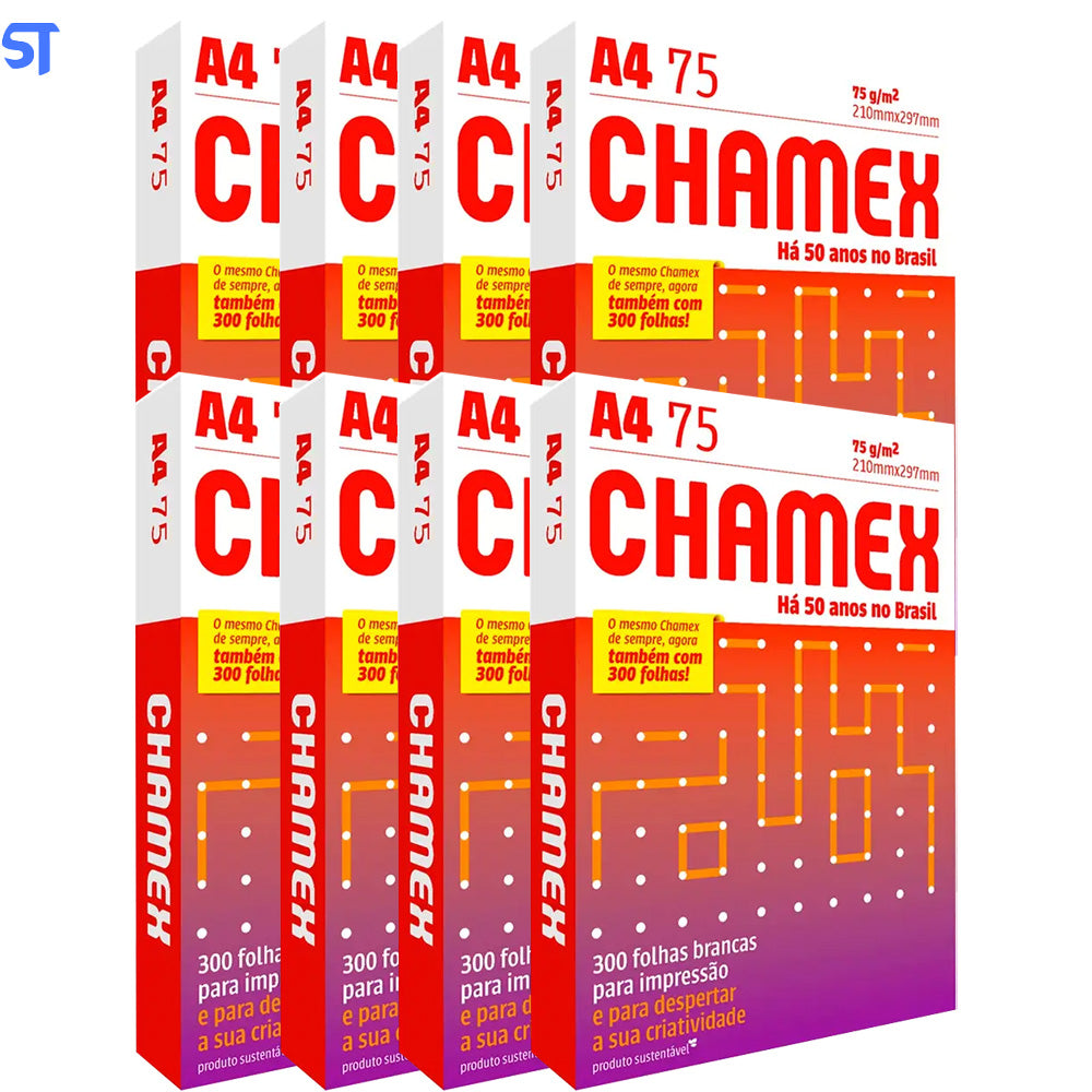 Caixa Com 8 Resmas de Papel Chamex A4 75g/m 210mm x 297mm Office Branco 300 Folhas