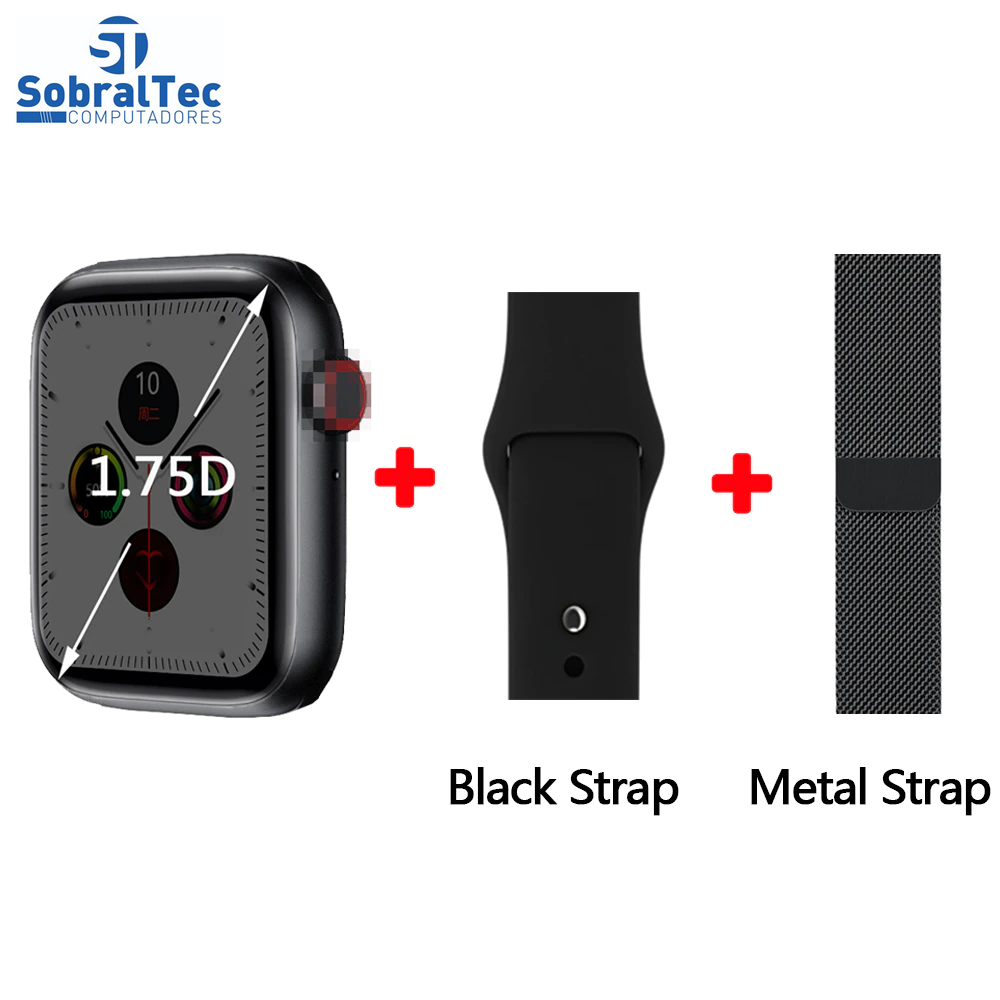 Relógio SmartWatch HW16 Preto 44mm Tela Infinita E Bracelete De Aço