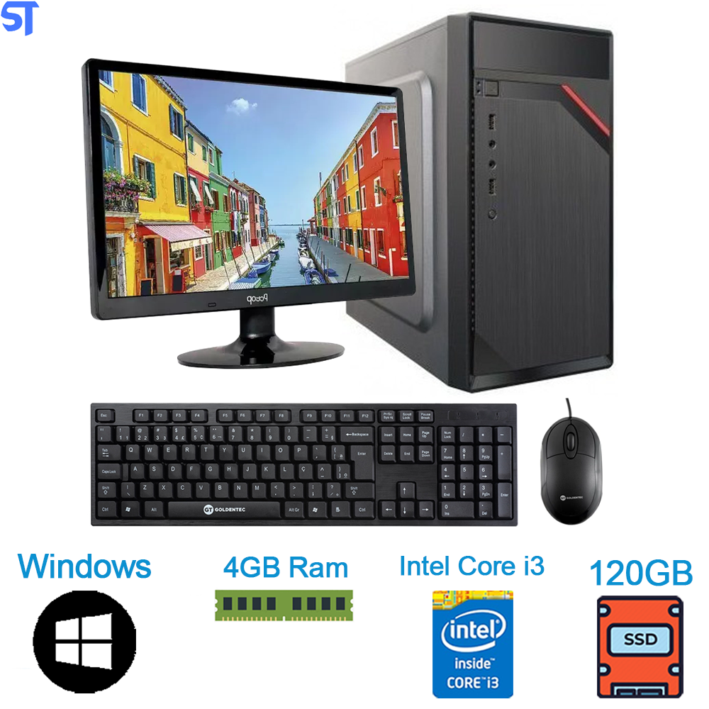 Computador Core i3-2100- HD SSD 120GB- Memória 4GB- GAb -BG2316- Com Monitor 19- Tecaldo e Mouse