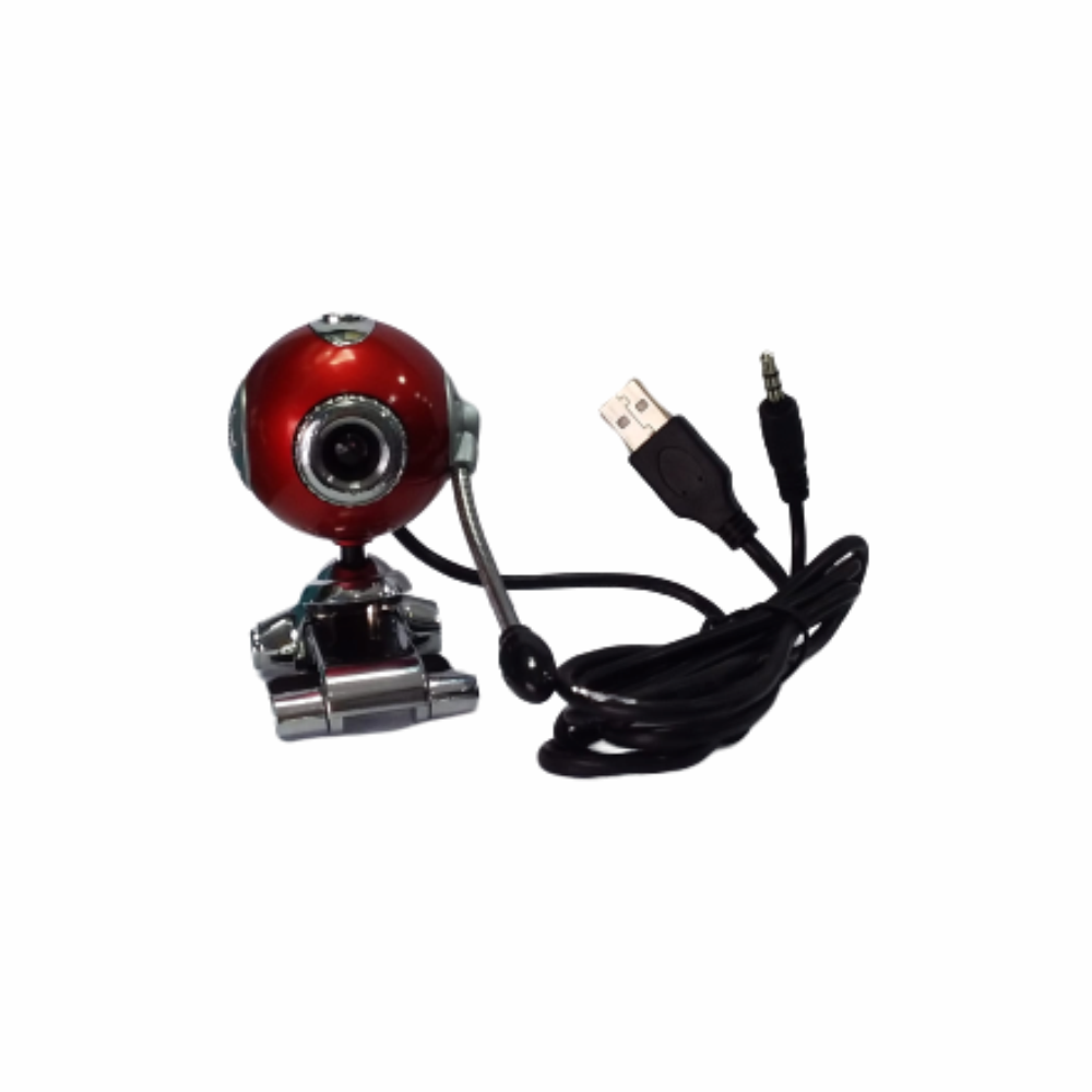 Webcam Usb 2.0 Com Microfone Redonda Vermelha Com Prata Foco Ajustável