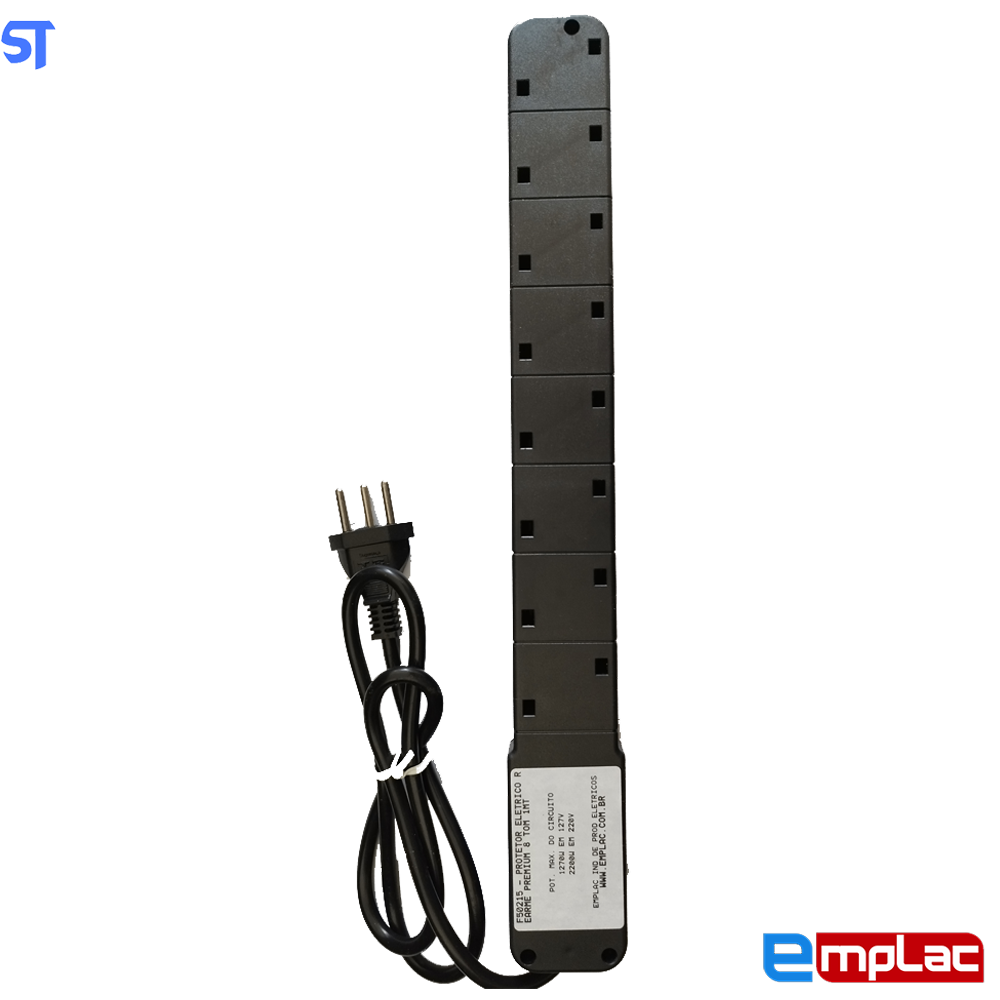 Protetor Elétrico Rearme Premium 8 Tomadas 1 Metro - Emplac