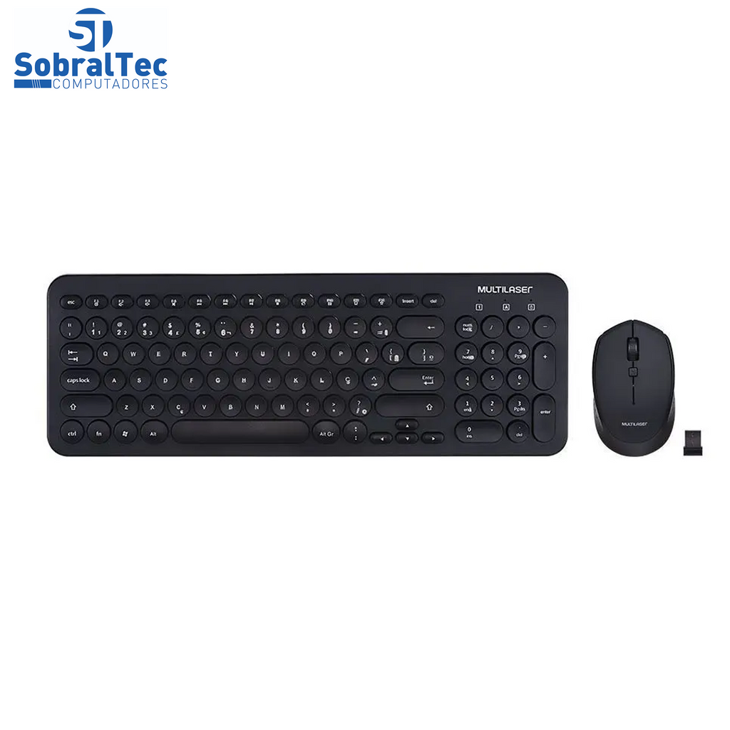 Teclado e Mouse Sem Fio Teclas Redondas Preto Usb