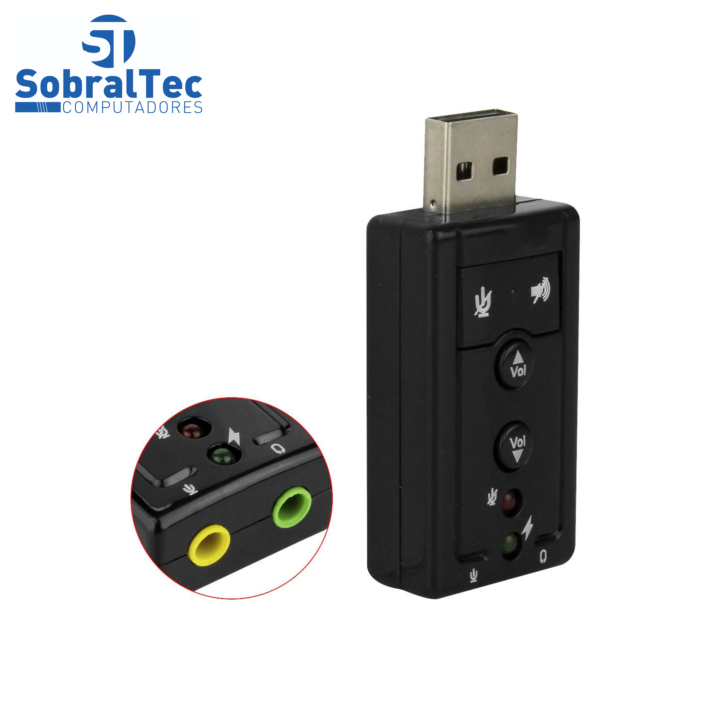 Adaptador Usb a Macho x Audio e Fone Preto