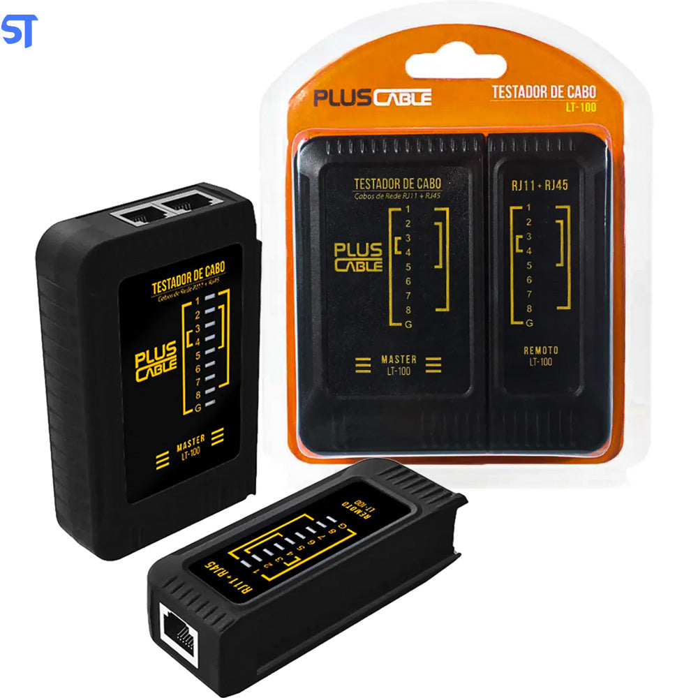 Testador de Cabo de Rede PlusCable, RJ11 e RJ45, 9V - LT-100BK
