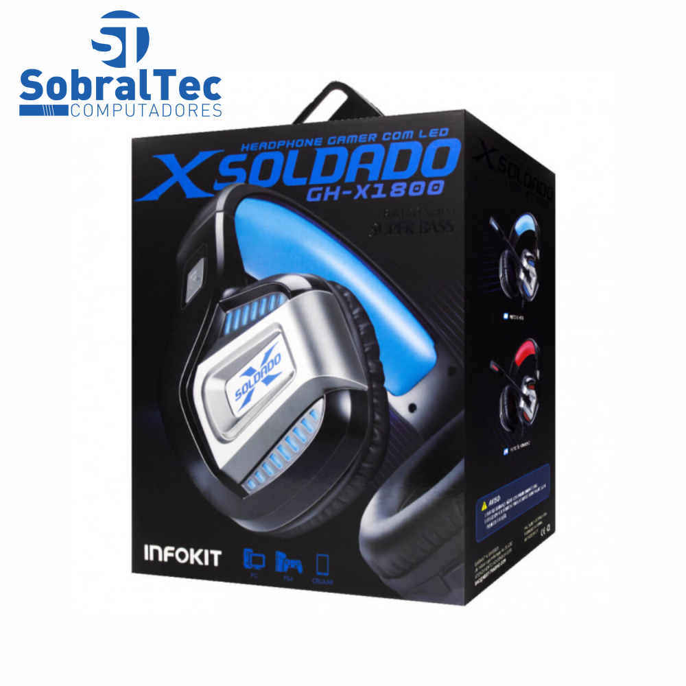 Headphone Gamer 7.1 Drive Hyperx LED Som Surround Microfone GH-X1800 Preto e Azul