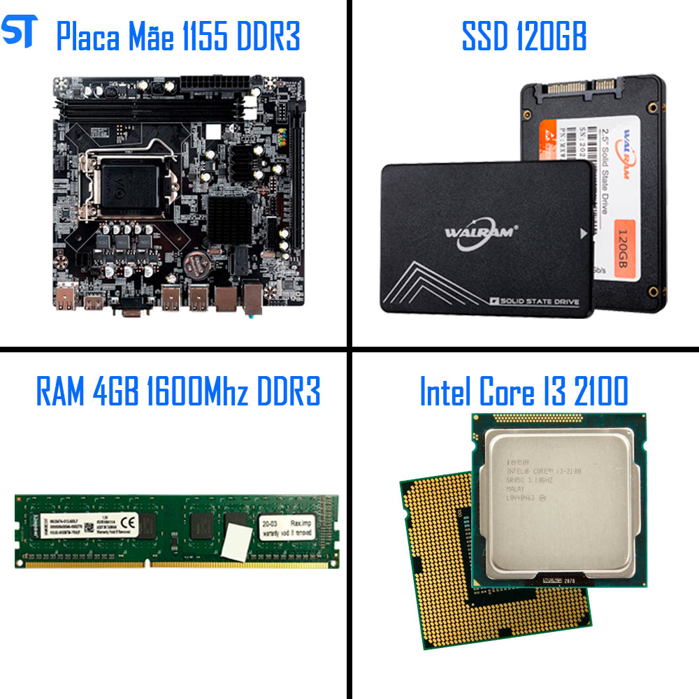 Kit Para Montagem de Computador Core i3-2100- HD SSD Walram 120GB - Memória 4GB - Gab MT-27Bk