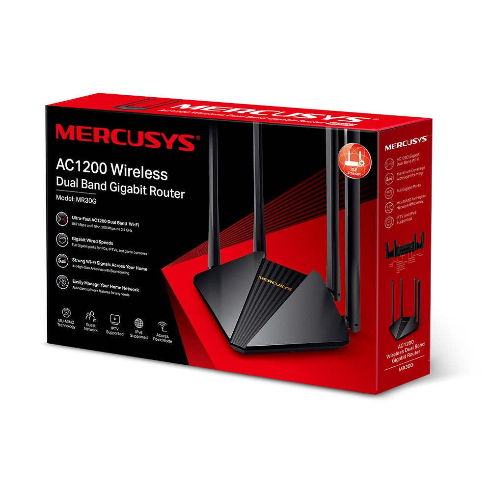 Roteador Mercusys Wireless Dual Band AC1200 MR30G Giga