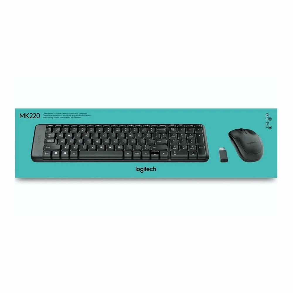 Teclado e Mouse Logitech Wireless MK220 Preto