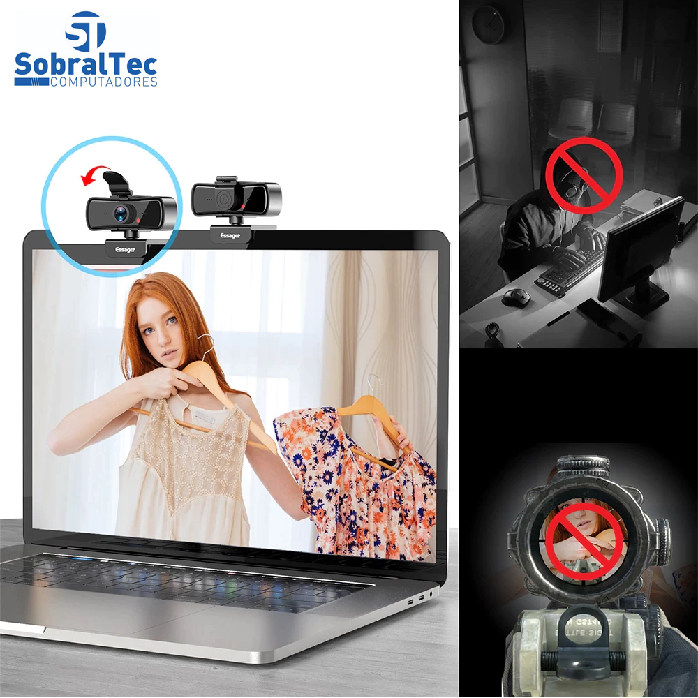 WebCam Prostream Essager 2K 1080p 3D Denosing  Com Microfone