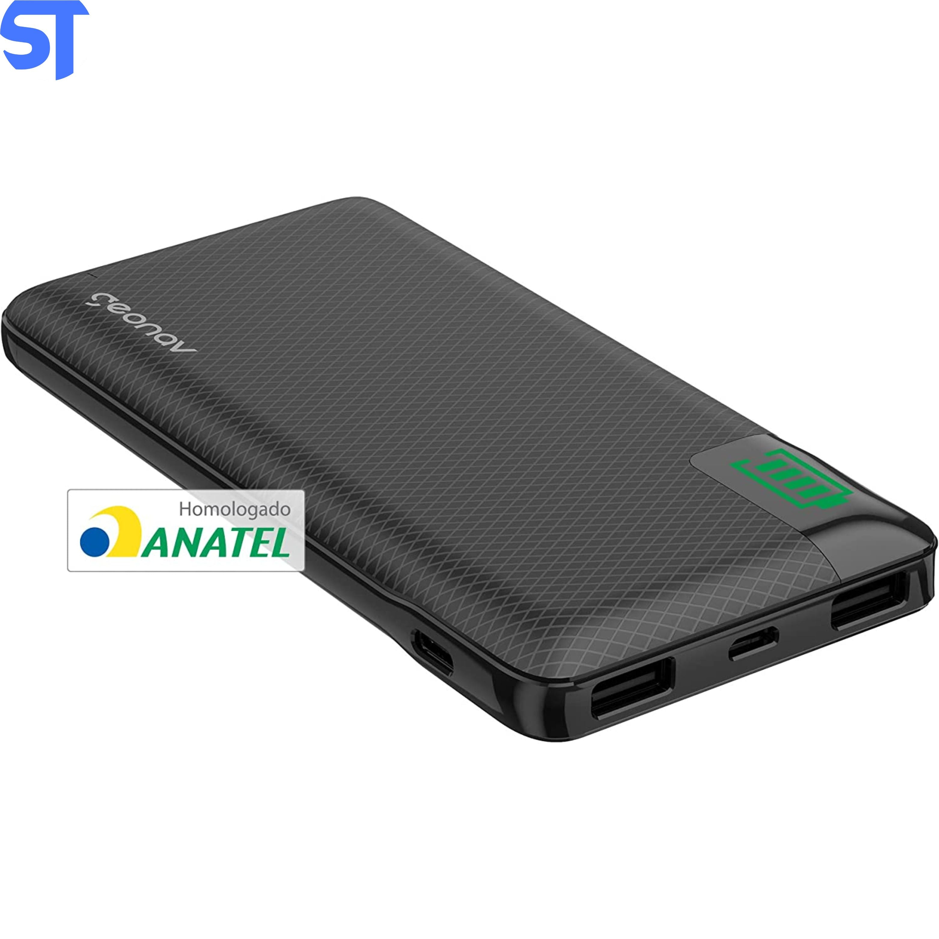 Carregador Portátil Universal 10.000mAh, 2 portas USB + 1 porta USB-C PB10KBK Preto - Geonav