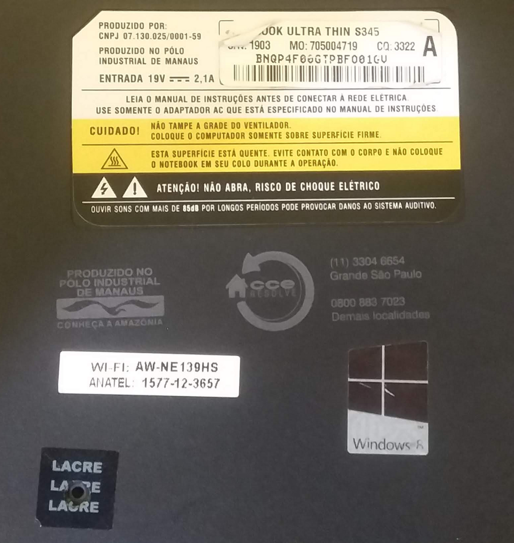 Notebook CCE Ultra Thin S345  Intel Core i3-3217U HD 500GB RAM 4GB  13,3