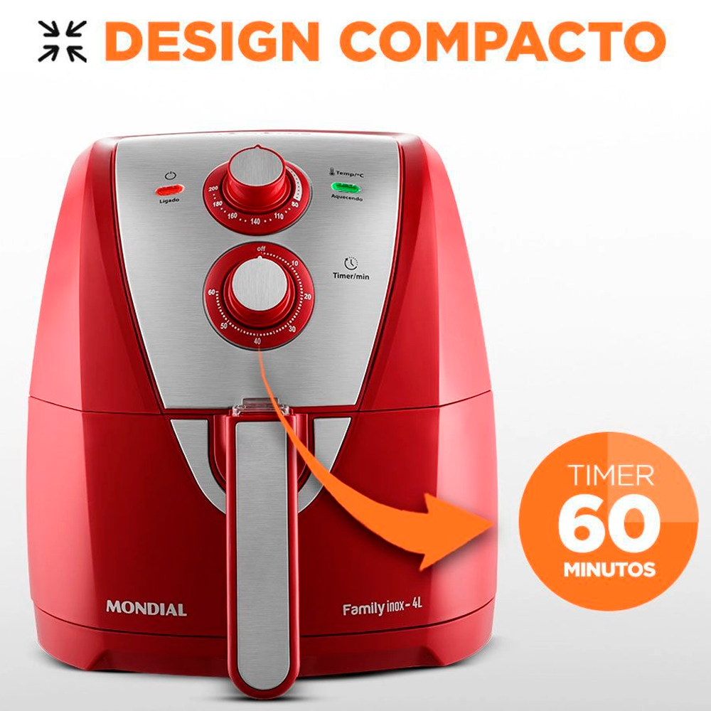 Fritadeira Elétrica Air Fryer Mondial AFN-40-RI 4L Inox/Vermelha - 220V