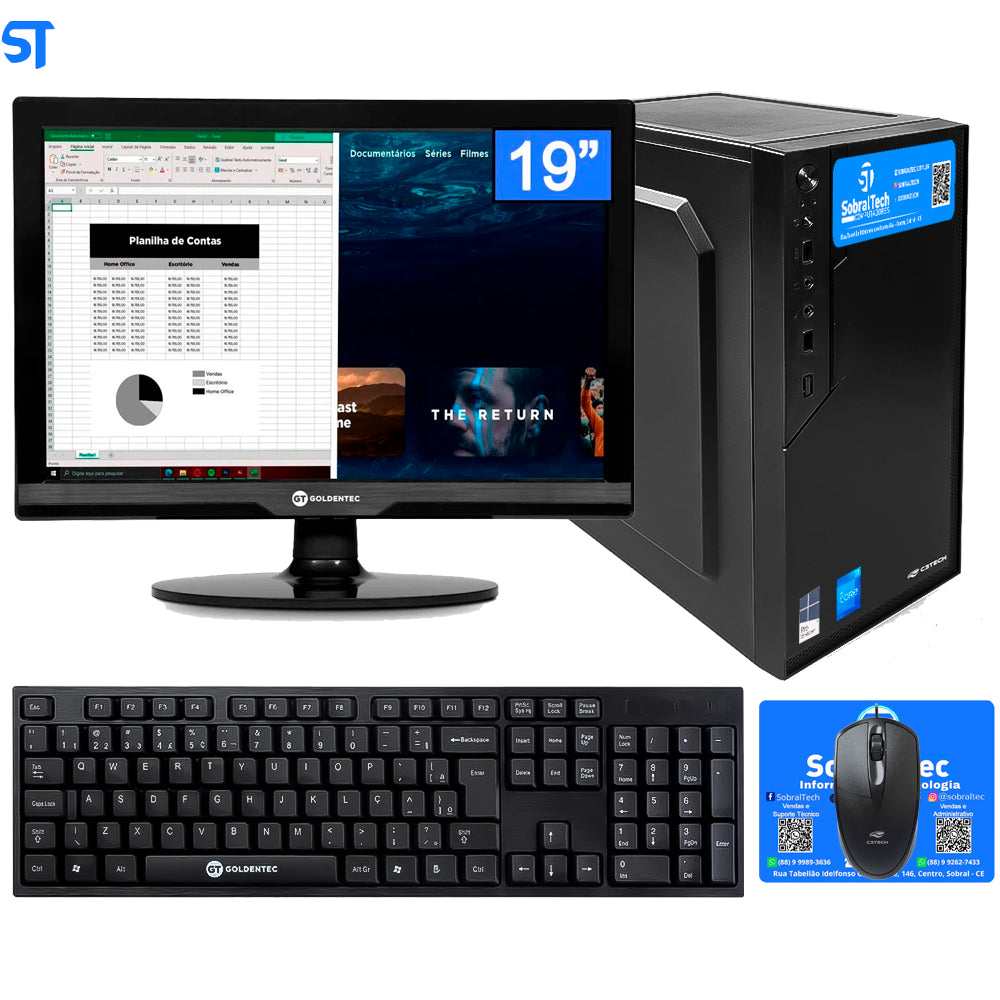 Computador Core i3-2100-HD SSD 240GB -Memória Ram 4GB- Com Monitor 19 HDMI- Teclado, Mouse e MousePad- Windows 10