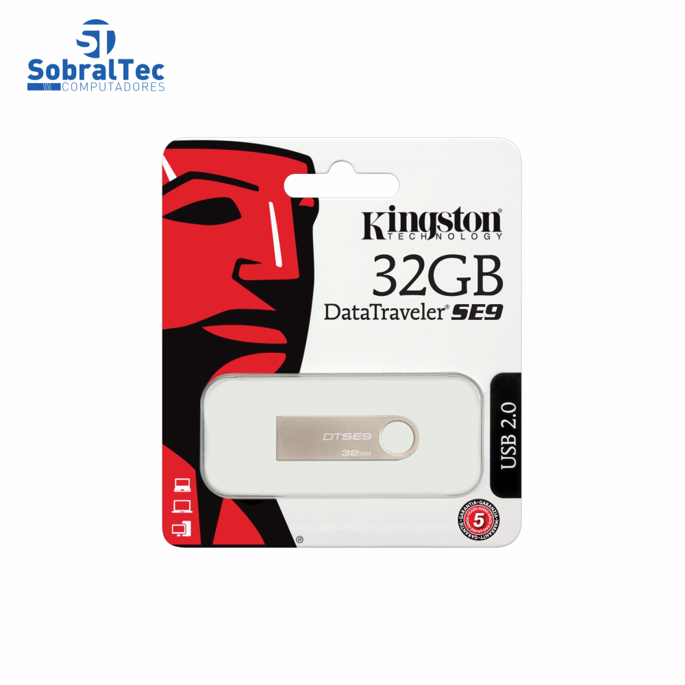 Pen Drive Kingston 32Gb Usb 2.0 Prata Plug And Play DataTraveler SE9 DTSE9H/32GBZ