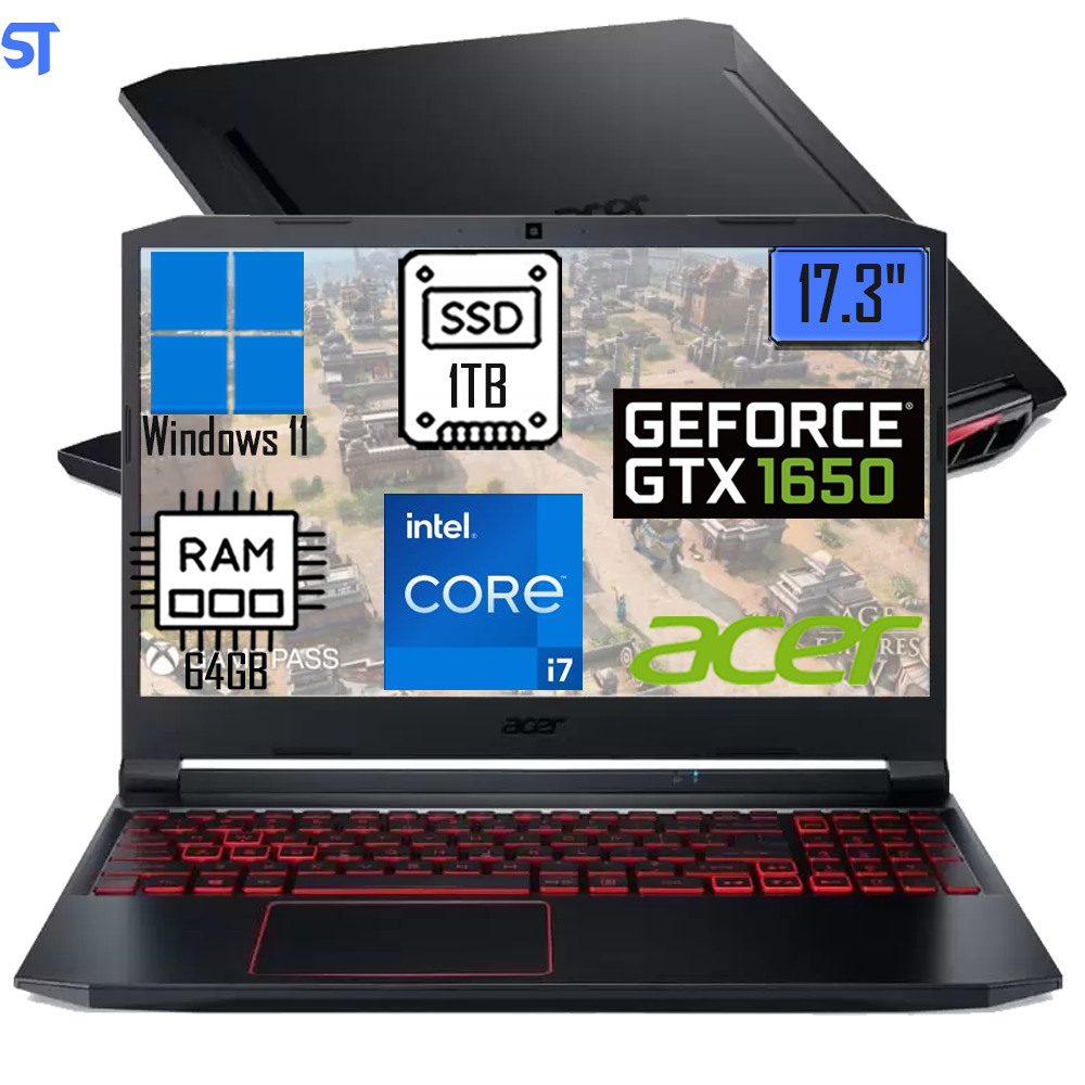Notebook Acer Aspire Nitro 5 AN517-52-77KZ Gamer - Intel i7 10750H, 64GB, SSD 1TB, GeForce 4 GB GTX 1650, Tela 17.3