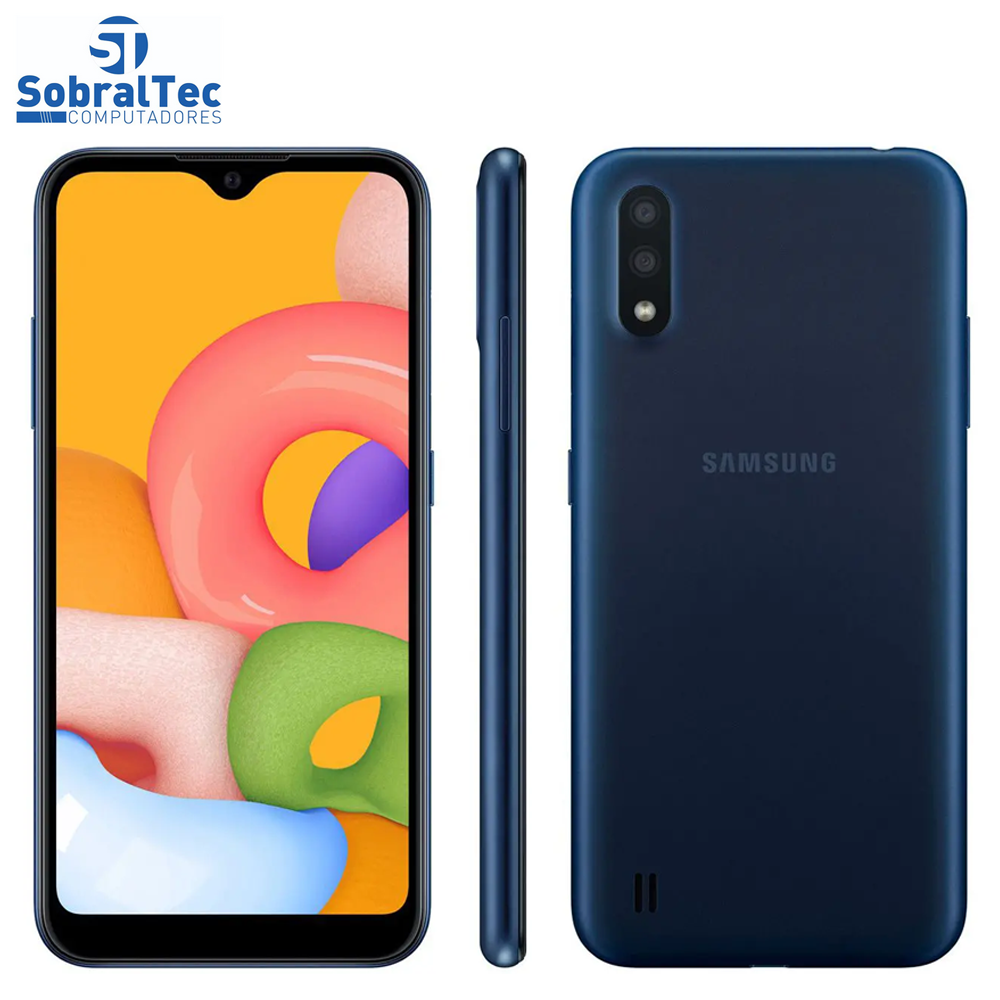 Smartphone Samsung Galaxy A01 32GB Azul Octa-Core - 2GB RAM Tela 5,7” Câm. Dupla + Câm. Selfie 5MP